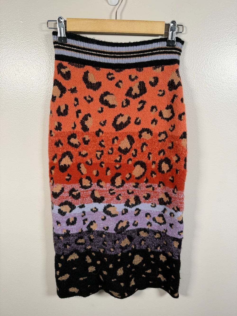 Anthropologie Maeve Leopard Sweater Knit Pencil Skirt XS Animal Print Midi